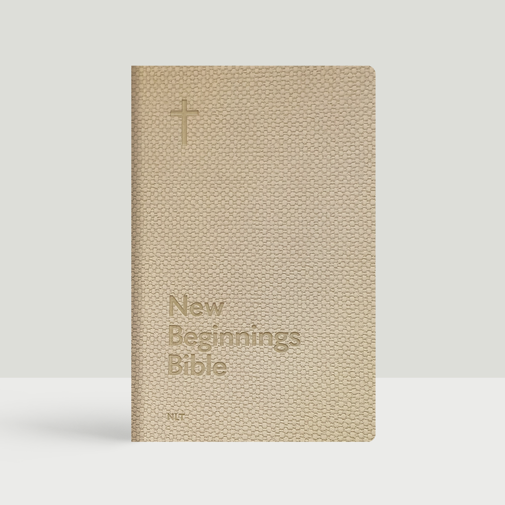 New Beginnings Bible in NLT translation with beautiful Natural textured faux leather cover, perfect for churches and outreach programs.